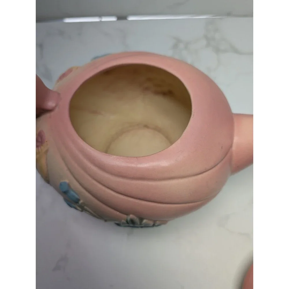 Hull Pottery Art U.S.A. E-20 Pink Bow Knot Teapot with Lid Matte Finish E-20